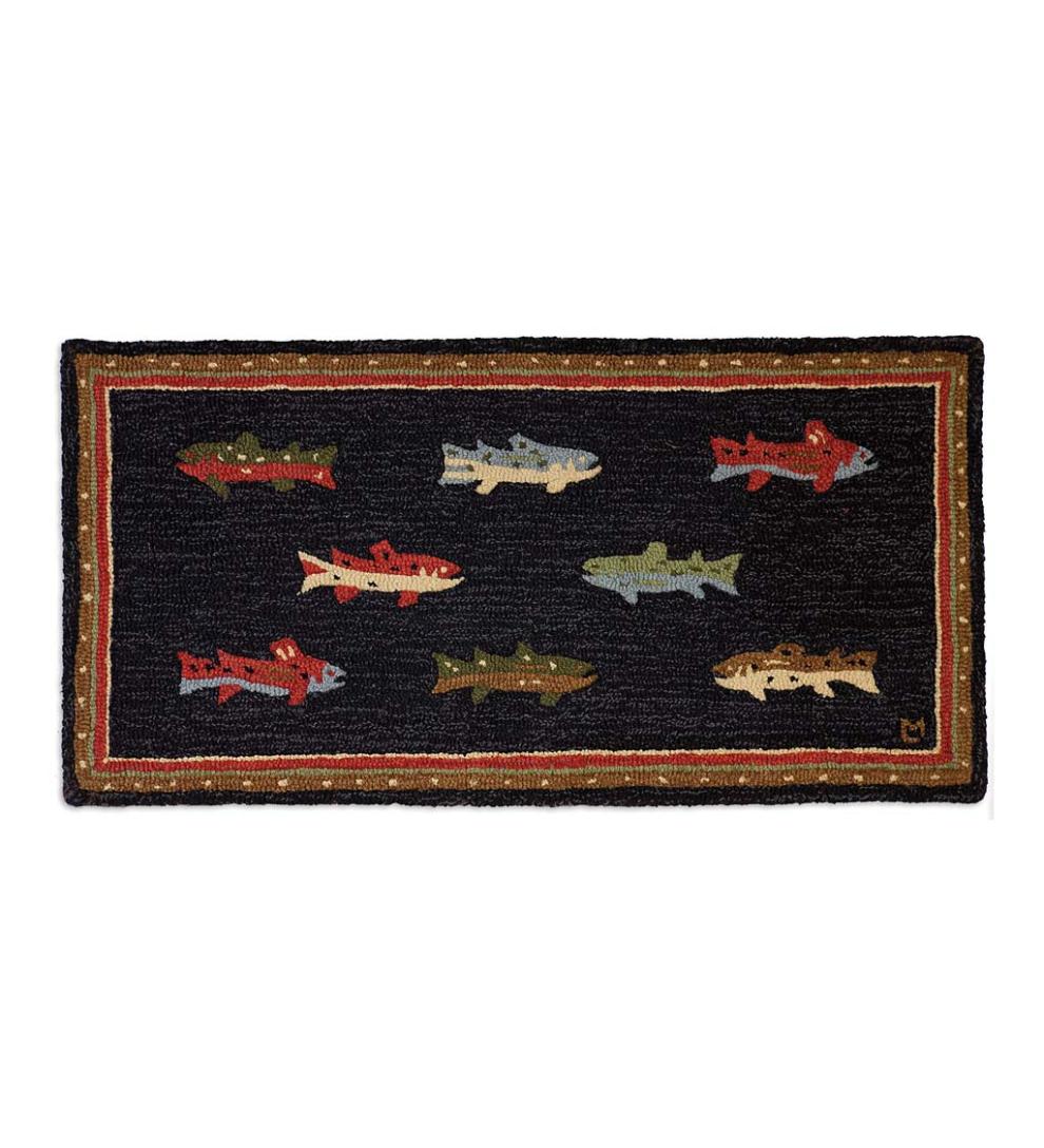 Plow & Hearth Fireplace & Mantel Décor Fireplace & Hearth Hooked Wool River Fish Accent Rug