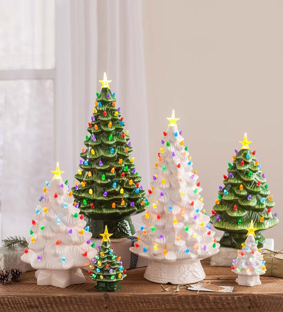 Plow & Hearth Fireplace & Mantel Décor Fireplace & Hearth Indoor/Outdoor Battery-Operated Lighted Ceramic Christmas Tree