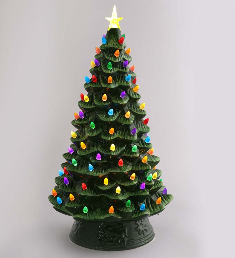 Plow & Hearth Fireplace & Mantel Décor Fireplace & Hearth Indoor/Outdoor Battery-Operated Lighted Ceramic Christmas Tree