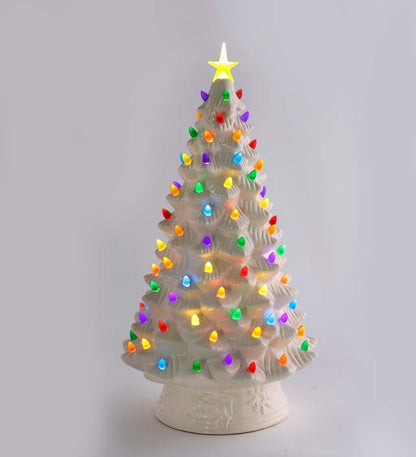 Plow & Hearth Fireplace & Mantel Décor Fireplace & Hearth Indoor/Outdoor Battery-Operated Lighted Ceramic Christmas Tree
