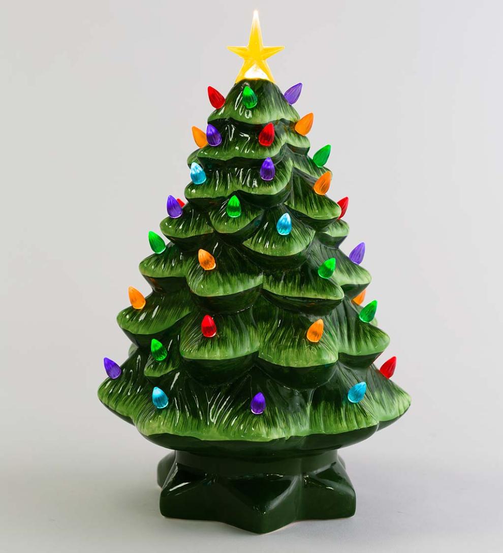Plow & Hearth Fireplace & Mantel Décor Fireplace & Hearth Indoor/Outdoor Battery-Operated Lighted Ceramic Christmas Tree