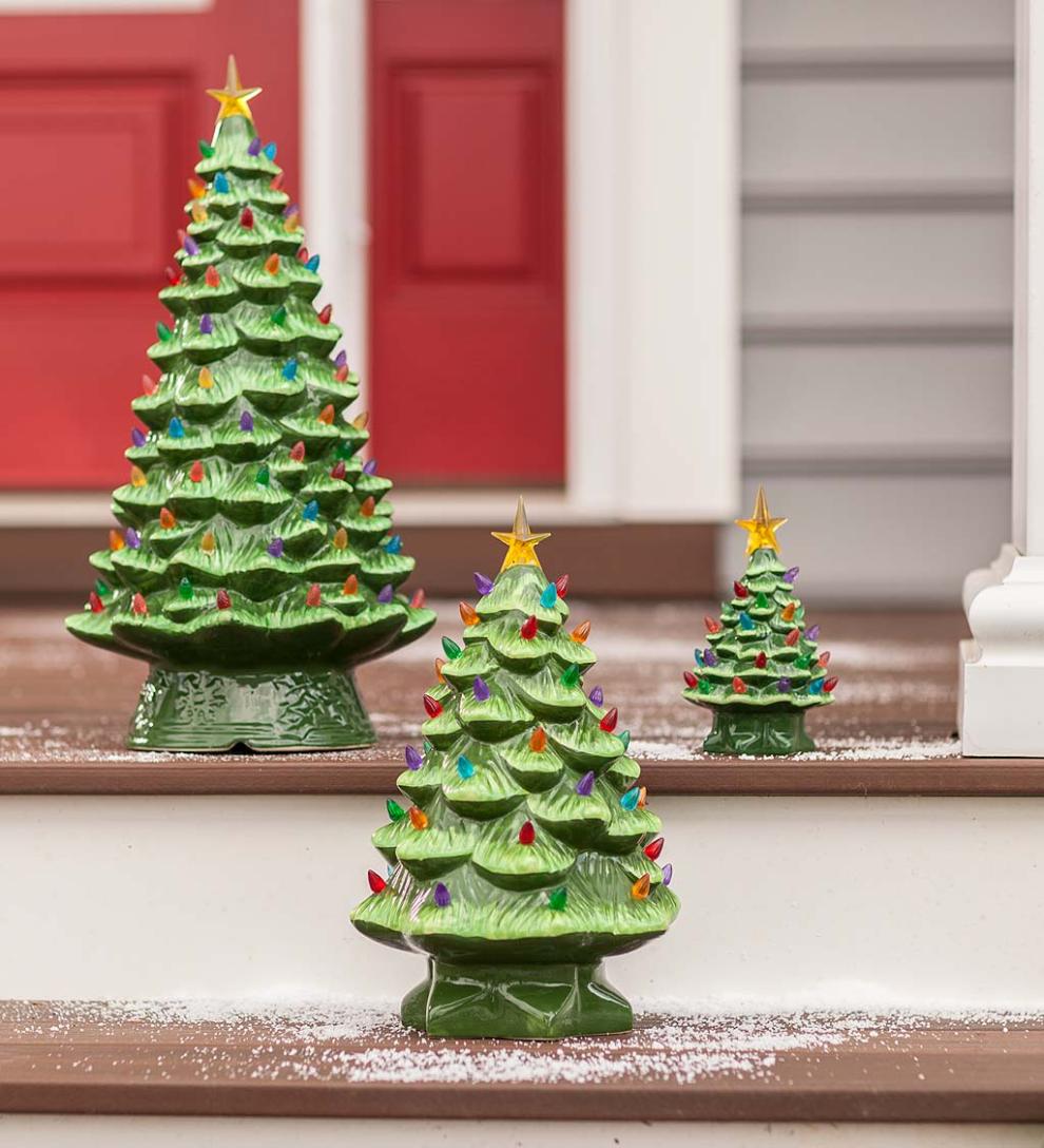 Plow & Hearth Fireplace & Mantel Décor Fireplace & Hearth Indoor/Outdoor Battery-Operated Lighted Ceramic Christmas Tree