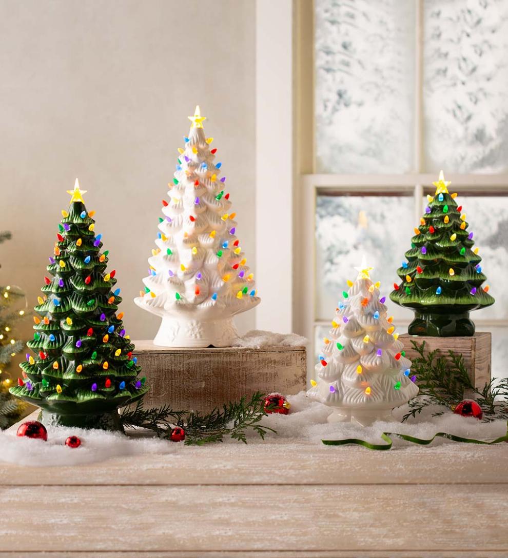 Plow & Hearth Fireplace & Mantel Décor Fireplace & Hearth Indoor/Outdoor Battery-Operated Lighted Ceramic Christmas Tree