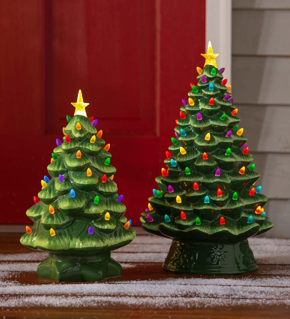Plow & Hearth Fireplace & Mantel Décor Fireplace & Hearth Indoor/Outdoor Battery-Operated Lighted Ceramic Christmas Tree