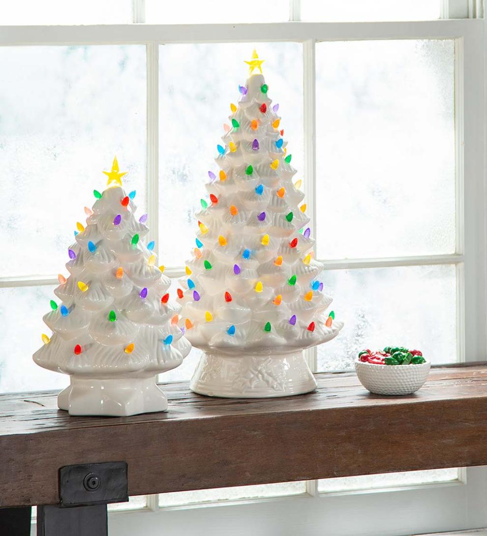 Plow & Hearth Fireplace & Mantel Décor Fireplace & Hearth Indoor/Outdoor Battery-Operated Lighted Ceramic Christmas Tree
