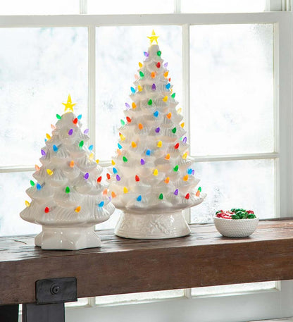 Plow & Hearth Fireplace & Mantel Décor Fireplace & Hearth Indoor/Outdoor Battery-Operated Lighted Ceramic Christmas Tree