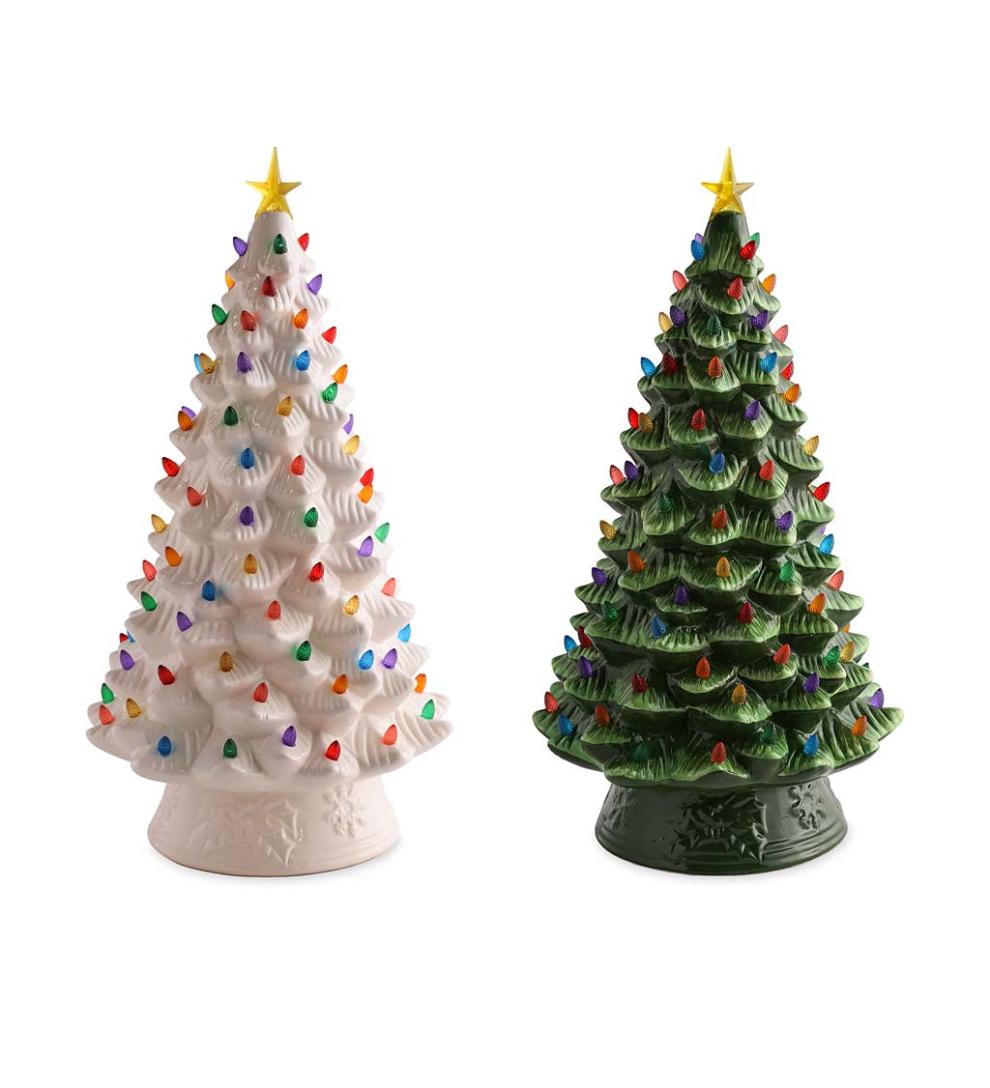 Plow & Hearth Fireplace & Mantel Décor Fireplace & Hearth Indoor/Outdoor Battery-Operated Lighted Ceramic Christmas Tree