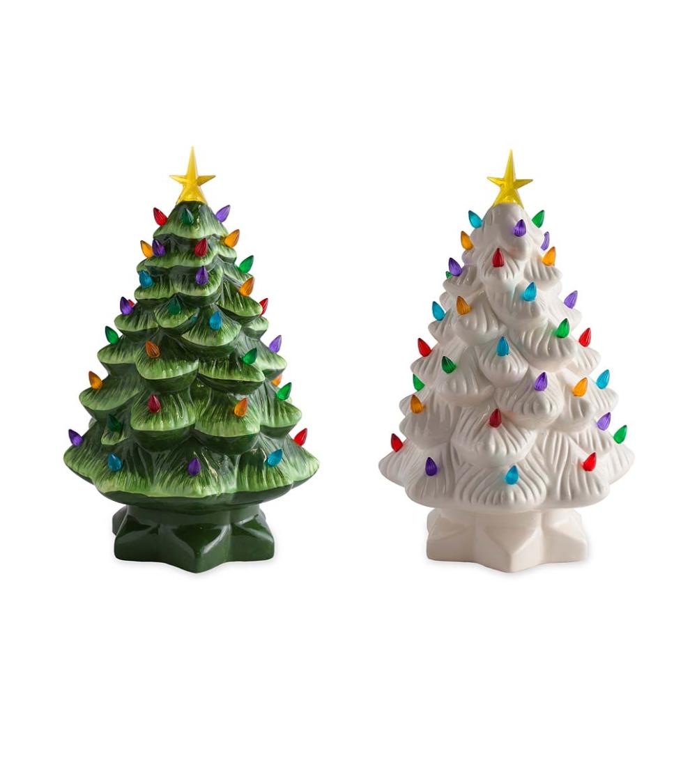 Plow & Hearth Fireplace & Mantel Décor Fireplace & Hearth Indoor/Outdoor Battery-Operated Lighted Ceramic Christmas Tree