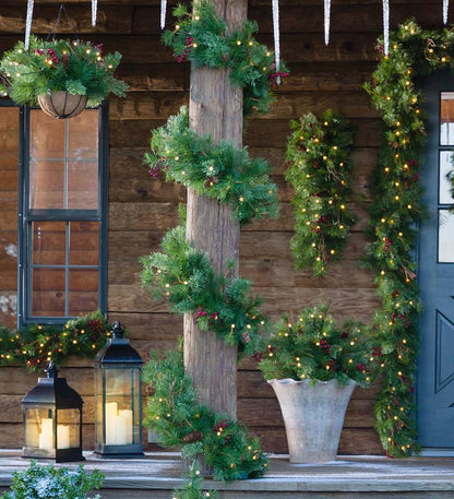 Plow & Hearth Fireplace & Mantel Décor Fireplace & Hearth Indoor/Outdoor Blue Ridge Garland With Battery-Operated Dual-Function Lights