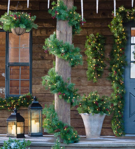 Plow & Hearth Fireplace & Mantel Décor Fireplace & Hearth Indoor/Outdoor Blue Ridge Garland With Battery-Operated Dual-Function Lights