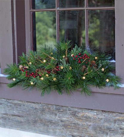 Plow & Hearth Fireplace & Mantel Décor Fireplace & Hearth Indoor/Outdoor Blue Ridge Garland With Battery-Operated Dual-Function Lights