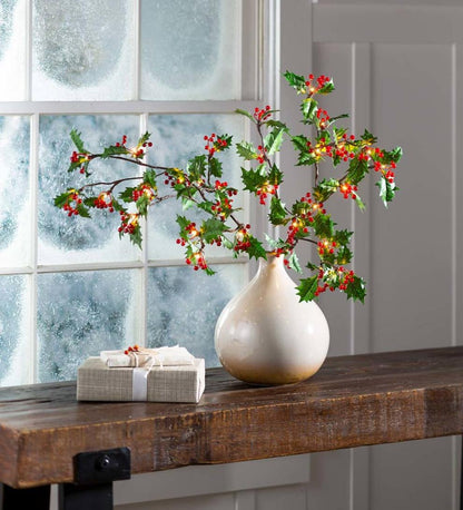 Plow & Hearth Fireplace & Mantel Décor Fireplace & Hearth Indoor/Outdoor Holly And Berry Lighted Branches, Set Of 2