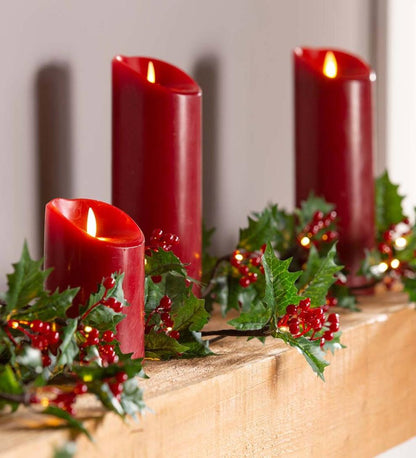 Plow & Hearth Fireplace & Mantel Décor Fireplace & Hearth Indoor/Outdoor Holly And Berry Lighted Holiday Garland
