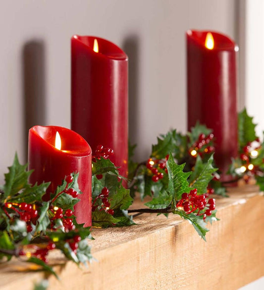 Plow & Hearth Fireplace & Mantel Décor Fireplace & Hearth Indoor/Outdoor Holly And Berry Lighted Holiday Garland