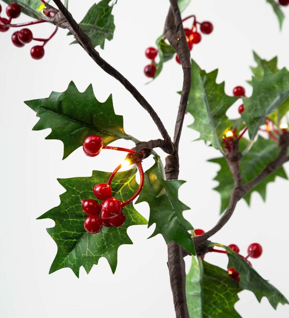 Plow & Hearth Fireplace & Mantel Décor Fireplace & Hearth Indoor/Outdoor Holly And Berry Lighted Holiday Garland
