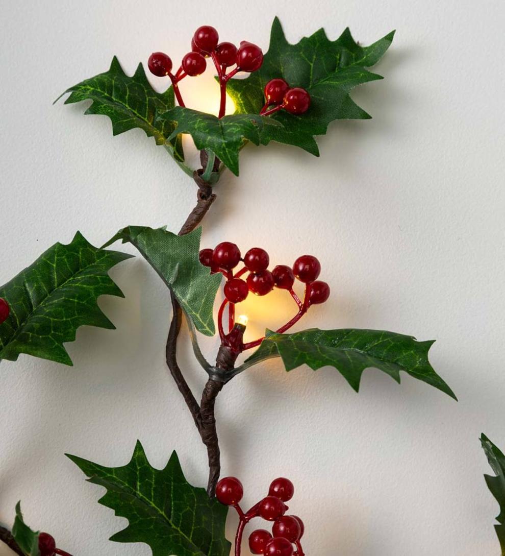 Plow & Hearth Fireplace & Mantel Décor Fireplace & Hearth Indoor/Outdoor Holly And Berry Lighted Holiday Garland