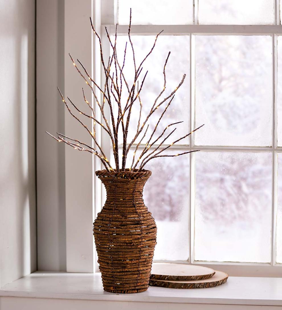 Plow & Hearth Fireplace & Mantel Décor Fireplace & Hearth Indoor/Outdoor Lighted Birch Branches, Set Of 2 - Brown