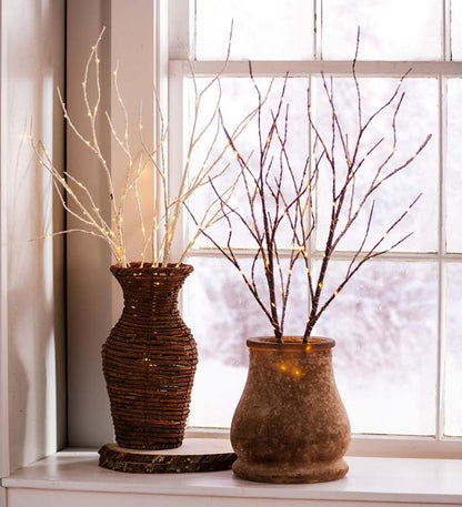 Plow & Hearth Fireplace & Mantel Décor Fireplace & Hearth Indoor/Outdoor Lighted Birch Branches, Set Of 2 - Brown