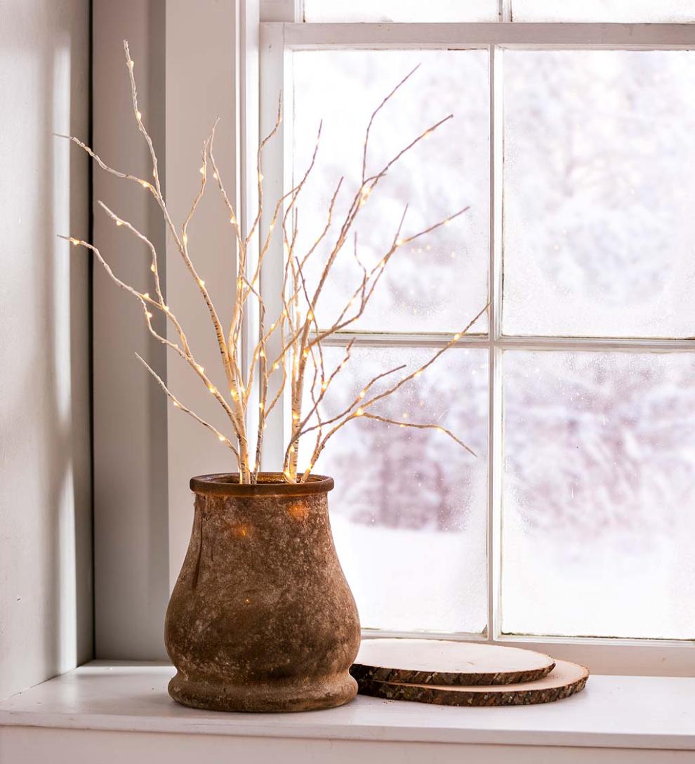 Plow & Hearth Fireplace & Mantel Décor Fireplace & Hearth Indoor/Outdoor Lighted Birch Branches, Set Of 2 - Brown