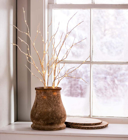 Plow & Hearth Fireplace & Mantel Décor Fireplace & Hearth Indoor/Outdoor Lighted Birch Branches, Set Of 2 - Brown