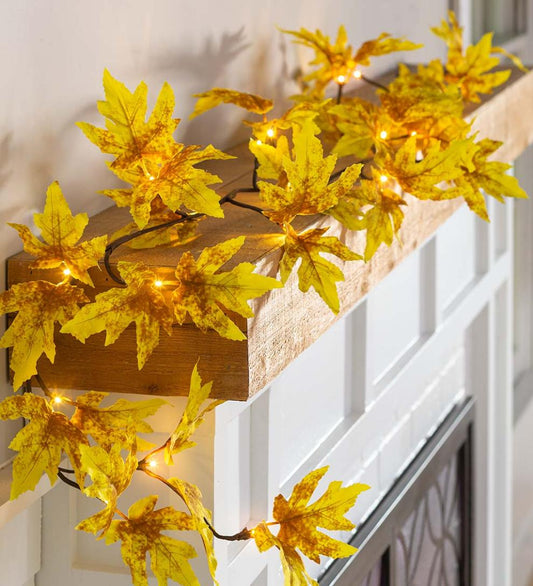 Plow & Hearth Fireplace & Mantel Décor Fireplace & Hearth Indoor/Outdoor Lighted Golden Sugar Maple Leaf Garland With 24 Lights