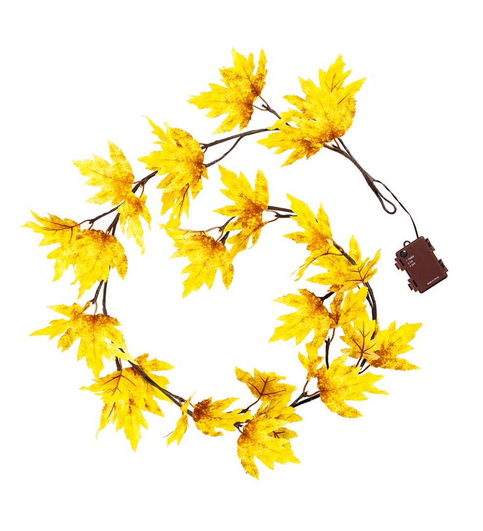 Plow & Hearth Fireplace & Mantel Décor Fireplace & Hearth Indoor/Outdoor Lighted Golden Sugar Maple Leaf Garland With 24 Lights
