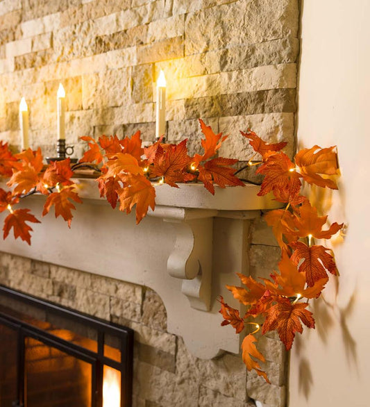 Plow & Hearth Fireplace & Mantel Décor Fireplace & Hearth Indoor/Outdoor Lighted Maple Leaf Garland With 24 Lights