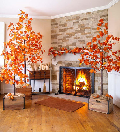 Plow & Hearth Fireplace & Mantel Décor Fireplace & Hearth Indoor/Outdoor Lighted Maple Leaf Garland With 24 Lights