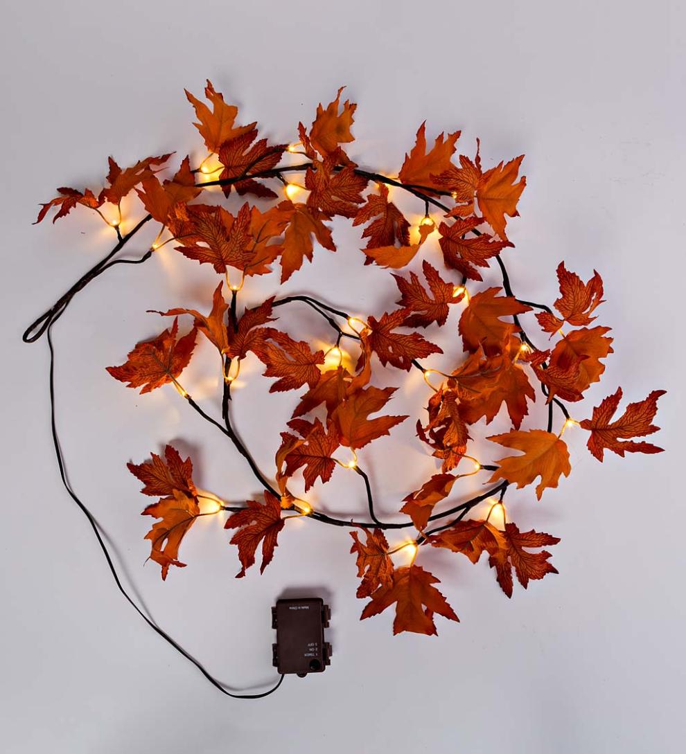 Plow & Hearth Fireplace & Mantel Décor Fireplace & Hearth Indoor/Outdoor Lighted Maple Leaf Garland With 24 Lights