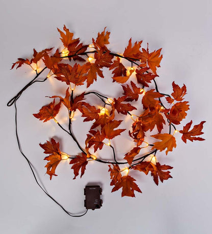Plow & Hearth Fireplace & Mantel Décor Fireplace & Hearth Indoor/Outdoor Lighted Maple Leaf Garland With 24 Lights