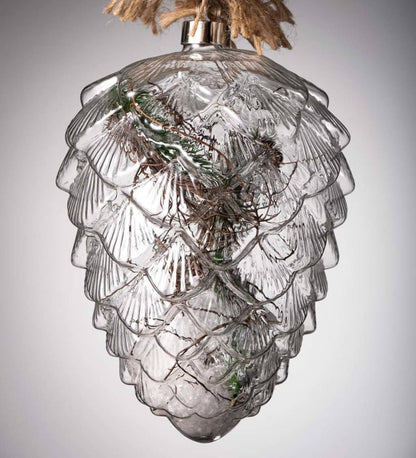 Plow & Hearth Fireplace & Mantel Décor Fireplace & Hearth Indoor/Outdoor Oversized Lighted Glass Ornament With Greenery - Ball