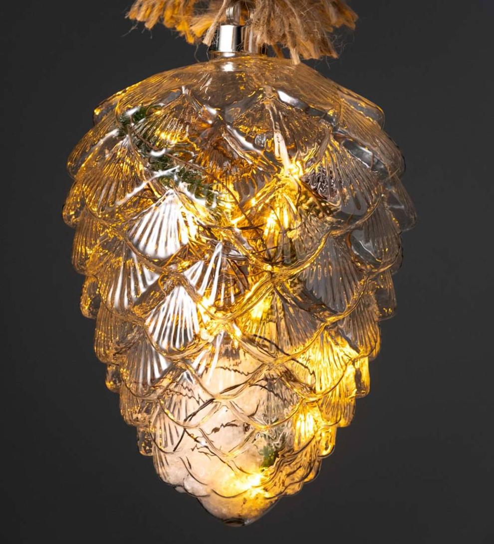 Plow & Hearth Fireplace & Mantel Décor Fireplace & Hearth Indoor/Outdoor Oversized Lighted Glass Ornament With Greenery - Ball