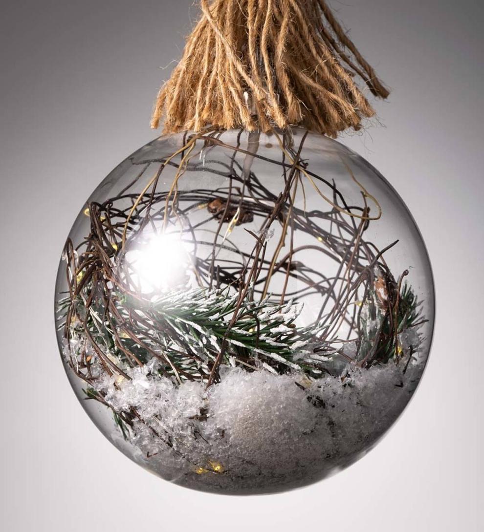 Plow & Hearth Fireplace & Mantel Décor Fireplace & Hearth Indoor/Outdoor Oversized Lighted Glass Ornament With Greenery - Ball