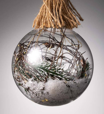 Plow & Hearth Fireplace & Mantel Décor Fireplace & Hearth Indoor/Outdoor Oversized Lighted Glass Ornament With Greenery - Ball