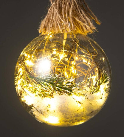 Plow & Hearth Fireplace & Mantel Décor Fireplace & Hearth Indoor/Outdoor Oversized Lighted Glass Ornament With Greenery - Ball