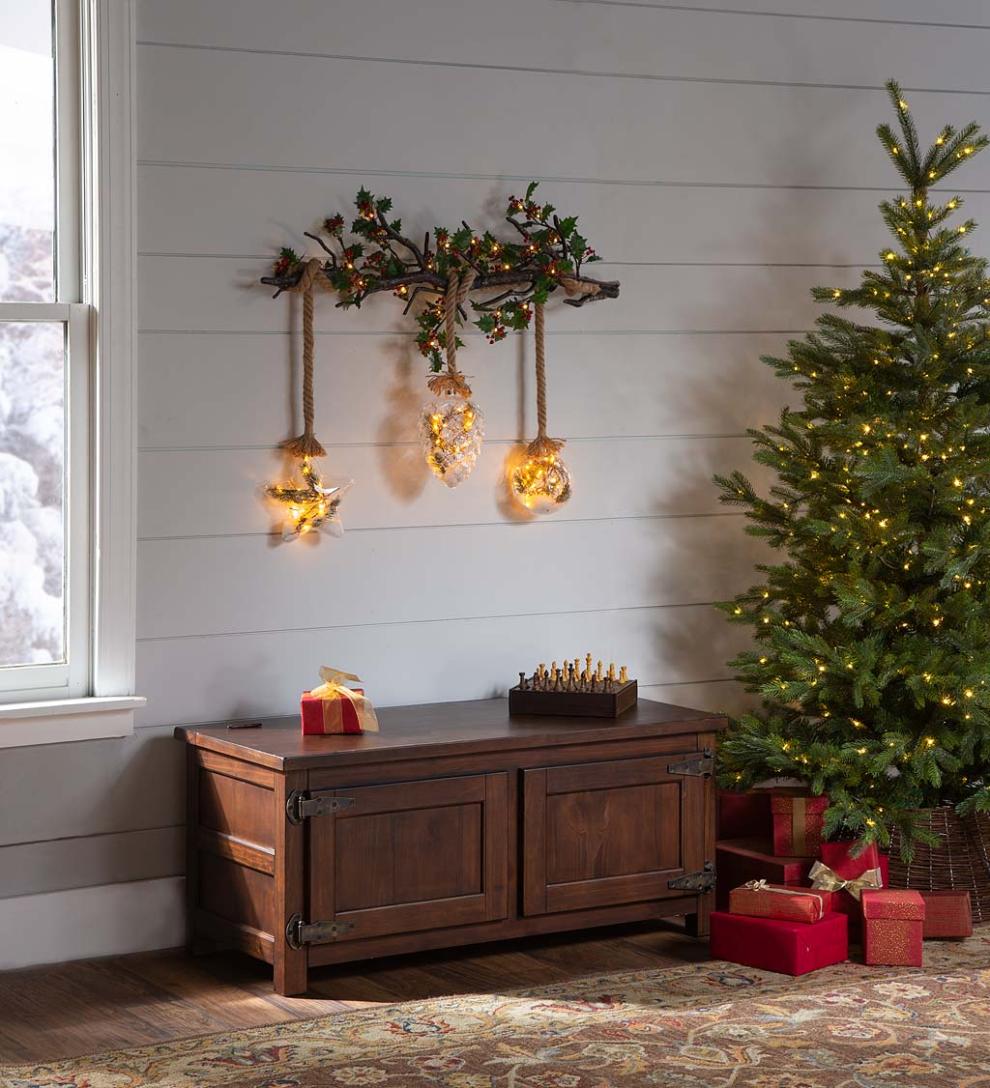Plow & Hearth Fireplace & Mantel Décor Fireplace & Hearth Indoor/Outdoor Oversized Lighted Glass Ornament With Greenery - Ball