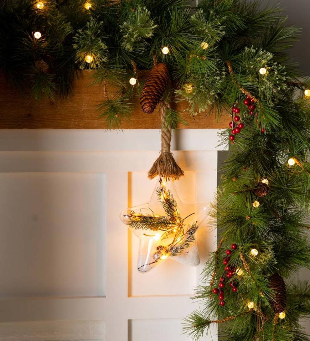 Plow & Hearth Fireplace & Mantel Décor Fireplace & Hearth Indoor/Outdoor Oversized Lighted Glass Ornament With Greenery - Ball
