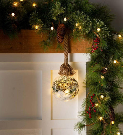 Plow & Hearth Fireplace & Mantel Décor Fireplace & Hearth Indoor/Outdoor Oversized Lighted Glass Ornament With Greenery - Ball