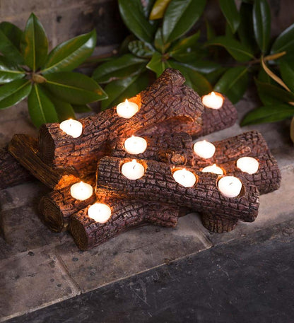 Plow & Hearth Fireplace & Mantel Décor Fireplace & Hearth Large Log Fireplace Candle Holder - Oak