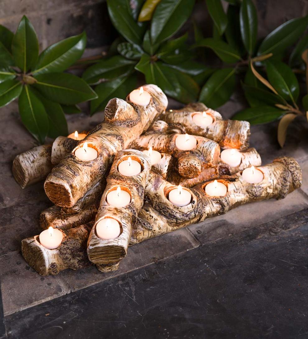 Plow & Hearth Fireplace & Mantel Décor Fireplace & Hearth Large Log Fireplace Candle Holder - Oak