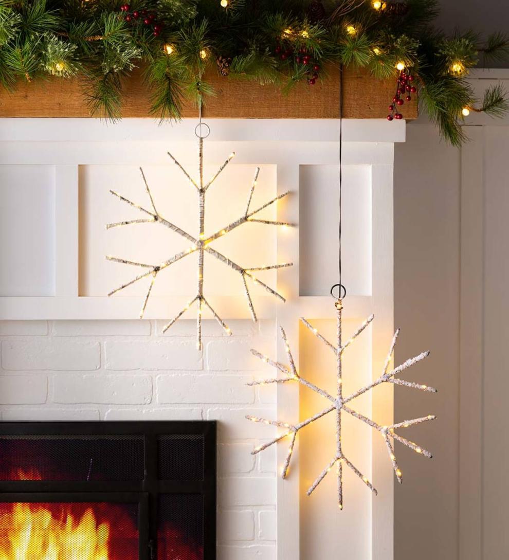 Plow & Hearth Fireplace & Mantel Décor Fireplace & Hearth Lighted Birch Branch Snowflake Hanging Accent - White