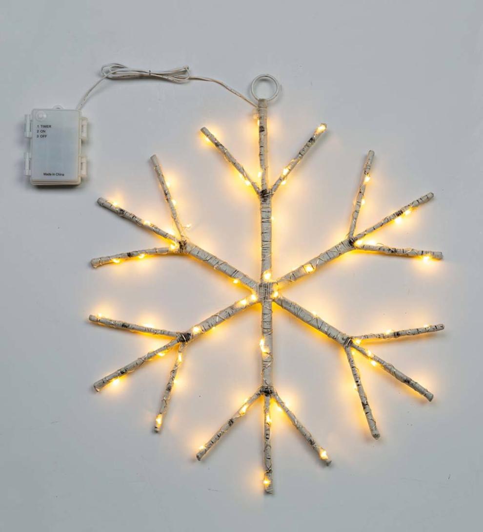 Plow & Hearth Fireplace & Mantel Décor Fireplace & Hearth Lighted Birch Branch Snowflake Hanging Accent - White