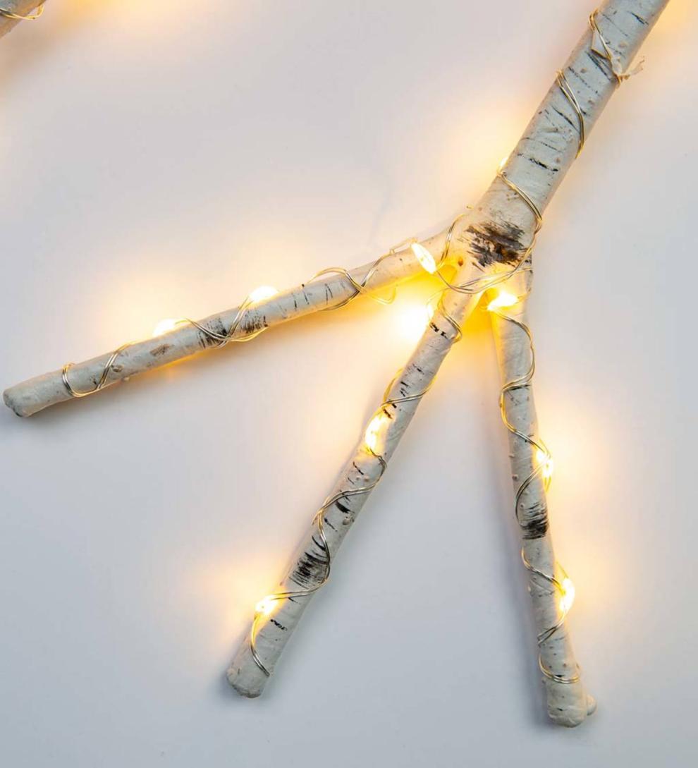 Plow & Hearth Fireplace & Mantel Décor Fireplace & Hearth Lighted Birch Branch Snowflake Hanging Accent - White