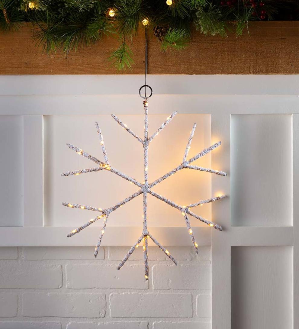 Plow & Hearth Fireplace & Mantel Décor Fireplace & Hearth Lighted Birch Branch Snowflake Hanging Accent - White