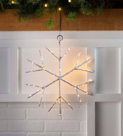 Plow & Hearth Fireplace & Mantel Décor Fireplace & Hearth Lighted Birch Branch Snowflake Hanging Accent - White