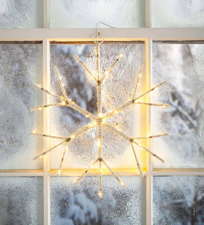 Plow & Hearth Fireplace & Mantel Décor Fireplace & Hearth Lighted Birch Branch Snowflake Hanging Accent - White