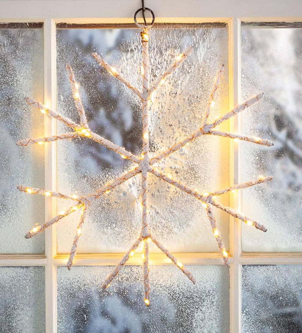 Plow & Hearth Fireplace & Mantel Décor Fireplace & Hearth Lighted Birch Branch Snowflake Hanging Accent - White