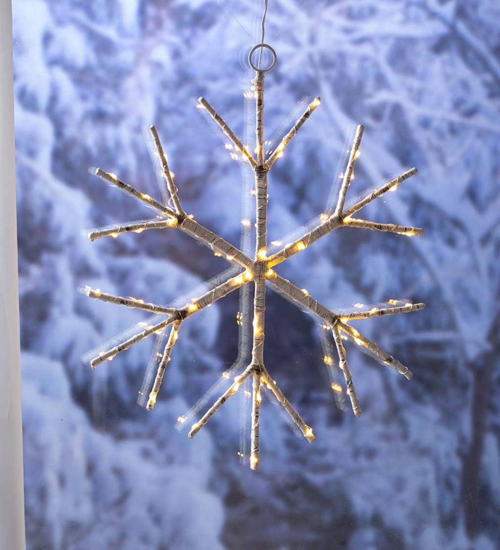 Plow & Hearth Fireplace & Mantel Décor Fireplace & Hearth Lighted Birch Branch Snowflake Hanging Accent - White