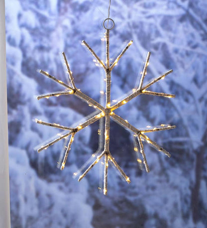 Plow & Hearth Fireplace & Mantel Décor Fireplace & Hearth Lighted Birch Branch Snowflake Hanging Accent - White