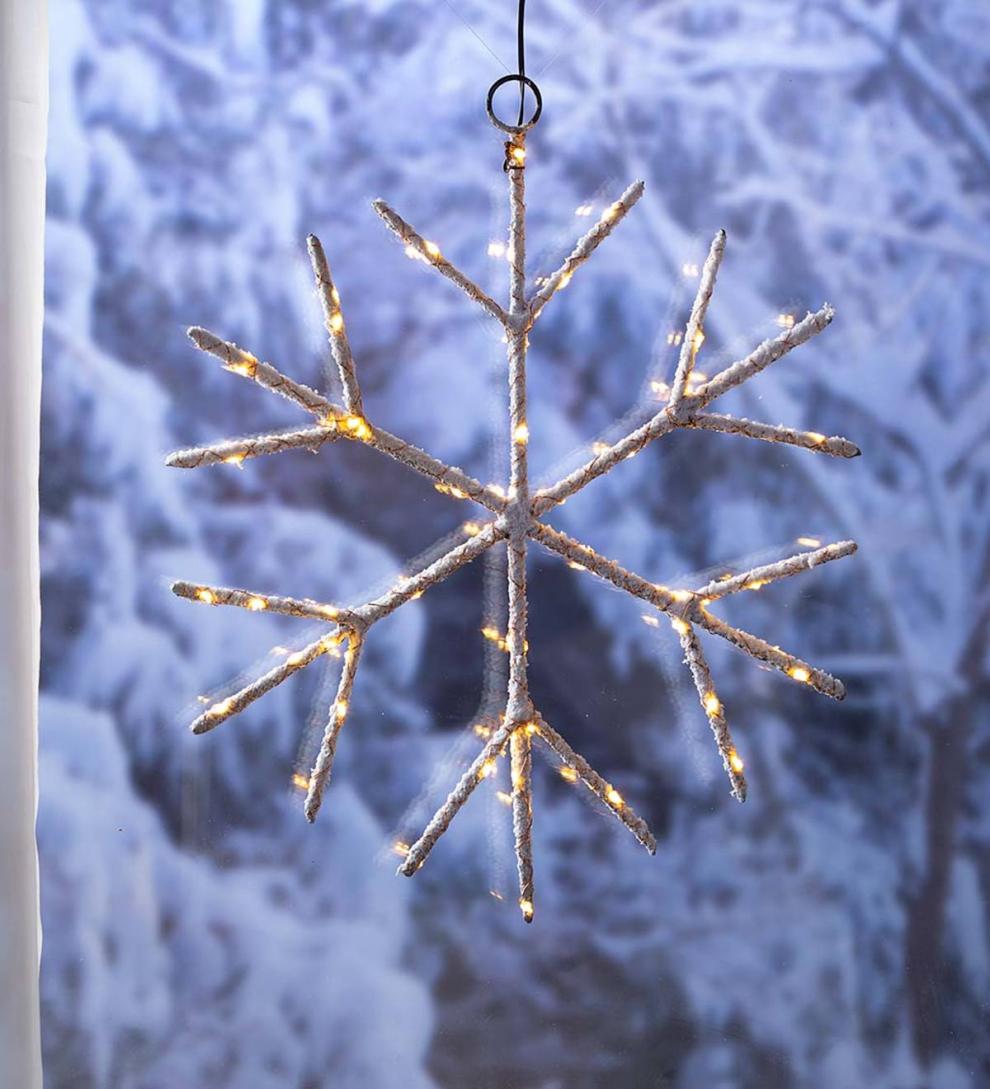 Plow & Hearth Fireplace & Mantel Décor Fireplace & Hearth Lighted Birch Branch Snowflake Hanging Accent - White